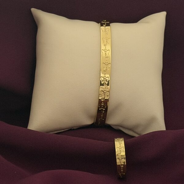 Butterfly Motif Gold Plated Bracelet with Decorative Metal Band
