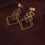 Gold Plated Geometric Square Dangle Earrings with Nested Design