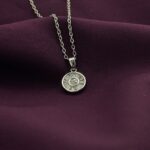 Silver Plated Sunflower Pendant Necklace with American Diamond Center Stone