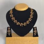 Gold Plated Floral Drop Necklace Set with American Diamond & Ruby CZ Stones