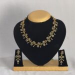 Gold Plated Floral Chandelier Necklace Set with American Diamond Stones and Matching Earrings