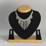 Silver Plated American Diamond Fringe Necklace Set with Matching Drop Earrings