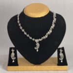Elegant Silver Plated CZ Necklace Set with Peacock Dangler & Matching Earrings